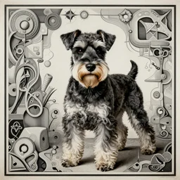 an award winning anamorphosis portrait painting of a giant schnauzer dog, inspired by lise deharme, albrecht durer, abstract, a level art, intricate, pop surrealism, digital poster, ornately detailed, photorealism, trending in artstation