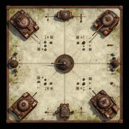top down overhead bird's eye view!!! | | digital painted rusted dieselpunk tank virtual tabletop asset sheet, floor plan view, roll 2 0, 2 - minute tabletop, battle map prop, black background, unity asset store, by greg rutkowski, trending on artstation