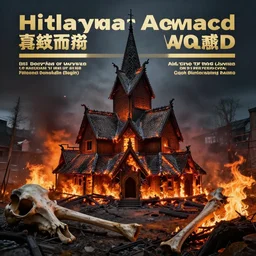 hyperrealistic photograph of the norway churches burned to the ground, fire, giant bones, dim volumetric lighting, octane beautifully detailed render, extremely hyper detailed, intricate, epic composition, cinematic lighting, masterpiece, trending on artstation, very detailed, stunning, hdr, smooth, sharp focus, high resolution, award, winning photo