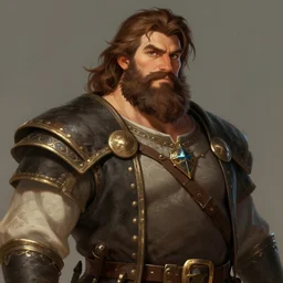 portrait, 5 0 years old man, large, stocky : : fantasy : : brown hair, sympathetic, thick brown beard : : noble medieval clothing : : high detail, digital art, rpg, concept art, illustration