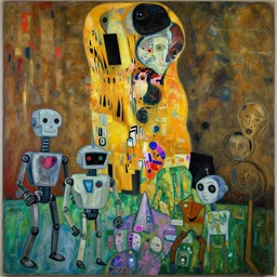 a painting of guernica with robots from love death and robots by graham sutherland, egon schiele, gustav klimt, joan miro, basquiat, expressionism