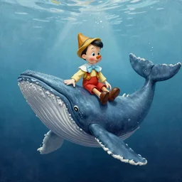 a highly detailed painting of pinnochio in the belly of a whale, in the style of bradley, noah