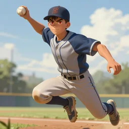 the young baseball player is flying a baseball, male, gorgeous, red eyes, peaceful expression, detailed face, amazing, thighs, the feeling of summer, muscular, intricate, highly detailed, digital painting, artstation, concept art, sharp focus, illustration, art by greg rutkowski and alphonse mucha
