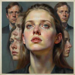 3 d, close - up, grim fashion model looking up, glass, tears, poster art, intricate oil painting, high detail, figurative art, multiple exposure, poster art, 3 d, by stanley kubrick and tooth wu and wlop and beeple