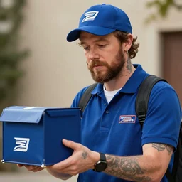 a closeup photorealistic illustration of post malone as a postal carrier delivering mail. fine detail. this 4 k hd image is trending on artstation, featured on behance, well - rendered, extra crisp, features intricate detail, epic composition and the style of unreal engine.