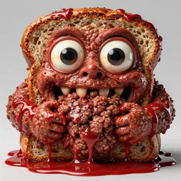 big chungus big eyes wide open, horrific sentient meatloaf, holding meatloaf, sloppy, gross, meatloaf, hyper realistic, terrifying, disturbing, strange, bizarre, masterpiece, meatloaf is everywhere, ground beef bloody, liquid, 4 k, vivid colors, elegant, highly detailed, john park, frazetta, john howe, ruan jia, jeffrey catherine jones