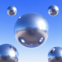 pre - 2 0 0 0 s era cg render of a 3 d world with chrome orbs and blue sky. vaporwave, artstation