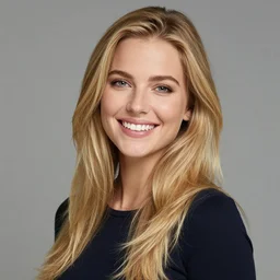 blonde model girl smiling,