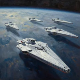 a fleet of identical starships entering hyperspace, highly detailed oil painting, impasto brush strokes, soft light, 8 k, cyberpunk colour palette, dramatic composition, dramatic lighting, sharp focus, concept art, masterpiece, by adrian ghenie and jenny saville and zhang jingna