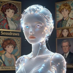 weta movie still full body portrait photo, mesh render, of classy elegant sophisticated 小 柔 seeu as a translucent plastic cyborg girl ， big eye ， glittering light leaks, electromagnetic waves, by nixeu and guweiz weta, wlop, ilya kuvshinov, rossdraws, artgerm, anime, liosh, mucha