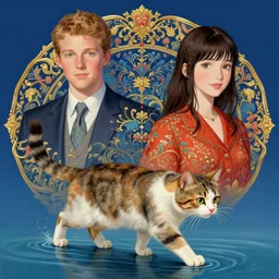 full shot of a cat walking on water and Casey Weldon and Chie Yoshii, rich colors, intricate, elegant, highly detailed, centered, digital painting, artstation, concept art, smooth, sharp focus, illustration