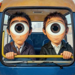 cheech & chong in a bus art masterpiece detailed symmetrical perfect eyes coherent