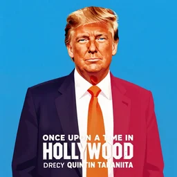 the mogul, brad pitt portrays donald trump, vibrant movie poster, style of once upon a time in hollywood, directed by quentin tarantino, minimalist, digital art, fan art, trending on artstation