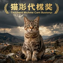 propaganda poster with a cat as the centerpiece