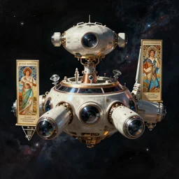 digital render. deep space robotic spaceport. retro. space science fiction digital painting. bruce pennington. zaha hadid. beeple. john schoenher. syd mead. alphonse mucha. tim mcburnie