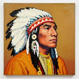 andy warhol photograph of a painting of an 8 - bit native american chief
