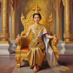 painting of a thai princess in extravagant lavish throne room sitting wearing gorgeous flowing thai robes, trending on artstation hq 4 k
