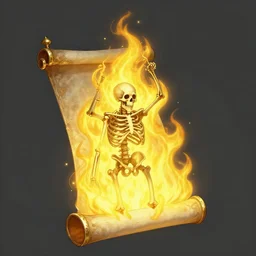 skeleton burning in yellow flame spell scroll art by artgerm and greg rutkowski and Craig Mullins, James Jean, Andrey Ryabovichev, Mark Simonetti and Peter Morbacher 16k