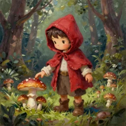little red riding hood is picking mushrooms in the forest digital art,oil painting,trending on artstation.