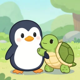 chibi anime penguin and turtle