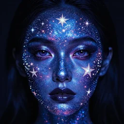 a face made out of stars and stardust, psychedelic