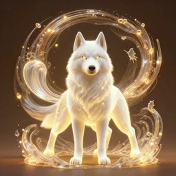 ( psychic pokemon alaskan white husky ) creature creature in a alaska, warm tones, bioluminescent bioluminescent translucent translucent : by michal karcz, daniel merriam, victo ngai and guillermo del toro : ornate, dynamic, particulate, intricate, elegant, highly detailed, centered, artstation, smooth, sharp focus, octane render, 3 d