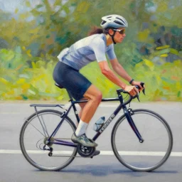 Riding a bike, expressive oil painting