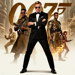 ( james bond ) 0 0 7 classic movie poster, ( james bond ) in bodyguard stance, army of darkness, forbidden planet, highly detailed, intricate detail, trending on artstation, by ( ( ( tom whalen ) ) ), by artgerm, by wlop
