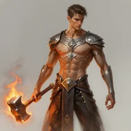 stunning smith man, thin, muscular, fire, hammer, fantasy, intricate, elegant, highly detailed, digital painting, artstation, concept art, smooth, sharp focus, illustration, art by afshar petros and krenz cushart and artem demura and alex alice and tony sandoval