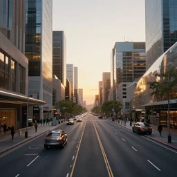 sydney in the future, city streets, golden hour, perspective artwork, photorealism