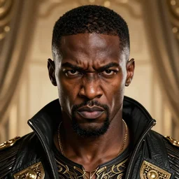 portrait of a strong tall angry rogue black man. Epic fantasy. beautiful. hyperrealism symetric face cinematic top lighting, insanely detailed and intricate, face by wlop, Charlie Bowater, golden ratio, symmetric, elegant, ornate, luxury, elite, matte painting, cinematic, trending on artstation, deviantart and cgsociety, 8k, high resolution