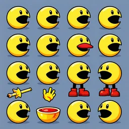 game asset sheet, 2 d sprite, pacman meets street fighter 2 props items collectables