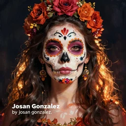 Illustration of a sugar skull day of the dead girl, art by josan gonzalez