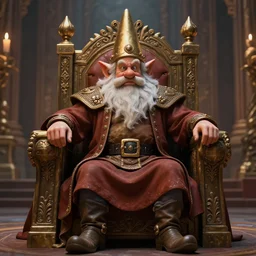 dwarf king sitting in his throne room. ultra realistic. highly detailed.