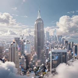 a futuristic new york city in shiny crystalline, octane render, clouds : - 1