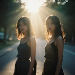 photography of female models, dramatic light, cinestill, filmstill, bokeh, long exposure, god rays, magic hour