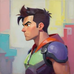 Greg Manchess portrait painting of Rogue as Overwatch character, medium shot, asymmetrical, profile picture, Organic Painting, sunny day, Matte Painting, bold shapes, hard edges, street art, trending on artstation, by Huang Guangjian and Gil Elvgren and Sachin Teng