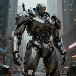 urbanmech in the city, photorealistic, highly detailed, sci-fi, gritty, dark, realistic, 4k, cinematic lighting, rendered in Octane, rendered in Unreal engine
