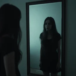 disturbing figure standing in the mirror, mirrors, haunting, haunted