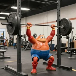 Mr. Krabs barbell presses in the gym, 8K
