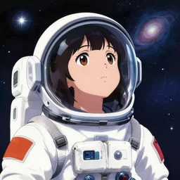 Portrait of an anime girl in a spacesuit in awe at the beauty of the universe by Krenz Cushart
