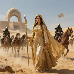 arabian princess in War scene ,digital art,ultra realistic,ultra detailed, ultra wide Lens, art by greg rutkowski