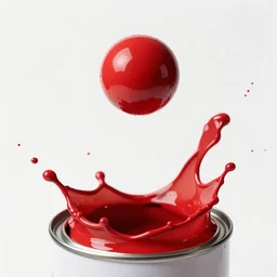 dropping a ball into an open tin of red paint splashing advertising photo