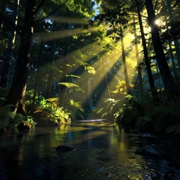 landscape by owen d. pomery, forest water tokyo at night thermal vision sunlight bioshock, archdaily, wallpaper, highly detailed, trending on artstation.