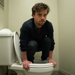 peter dinklage climbing out of a toilet, movie still, from the new toxic avenger movie, 8 k, realistic