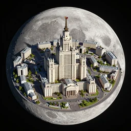 an Eastern European Soviet blocky capitol city on the moon bird’s eye view, sunrise, long shadows, trending on Unreal Engine 5, photorealistic, stunning, award winning photo
