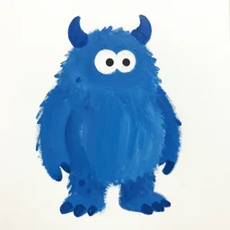 rough painting of a blue monster in acrylic paint, white background, broad brush strokes