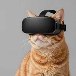 a orange cat in virtual reality, in the style of alphonse mucha