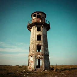abandoned watchtower, octane render, fujifilm superia, 3 6 0 panorama, tonal colors, happy accidents, diffraction grading, the notion of self