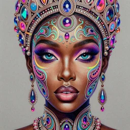 beautiful intricate exquisite african princess realistic face, beautiful eyes, neon colors, drawing, in the style of greg rutkowski, fantasy, amazing detail, epic, intricate, elegant, smooth, sharp focus